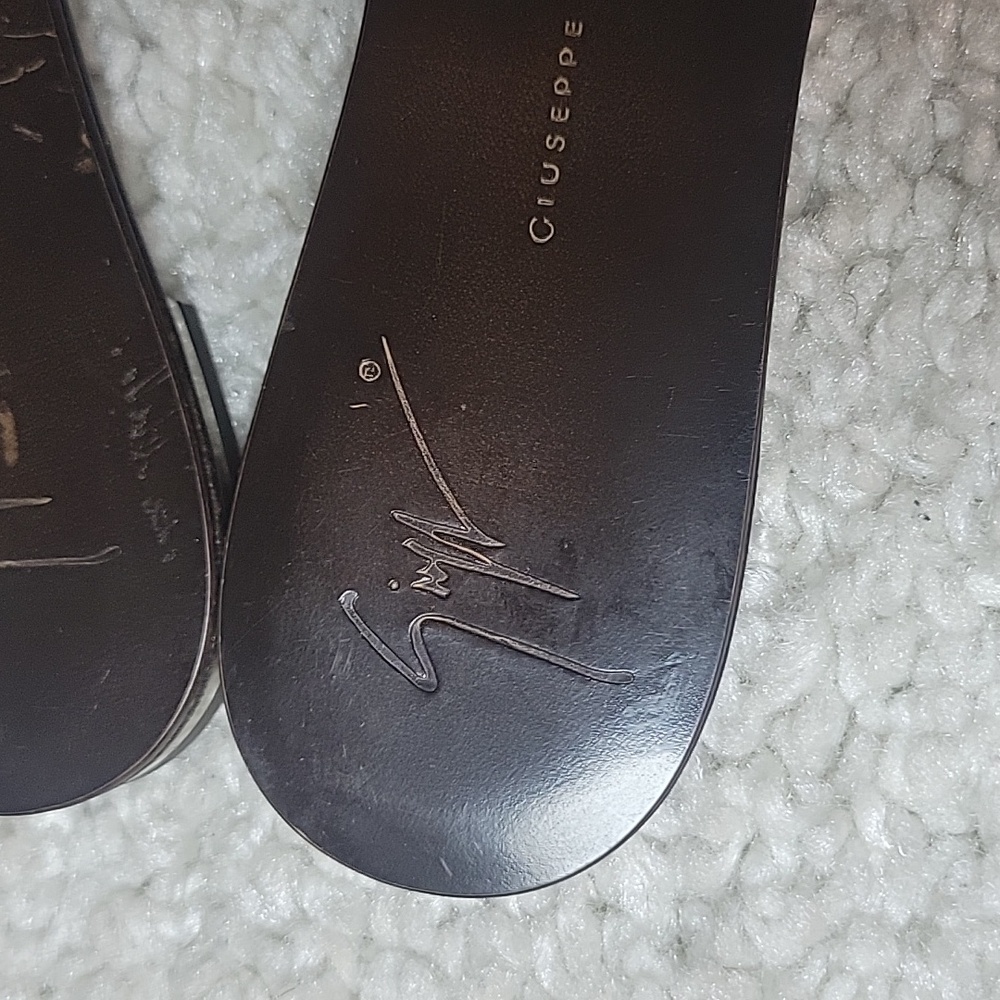 GIUSEPPE ZANOTTI Brown And  Bling Horseshoe And Turquoise Thong Slides Size 37 - Picture 7 of 15